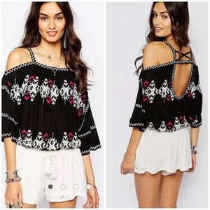 Free People 'New World' Cold Shoulder Peasant Top